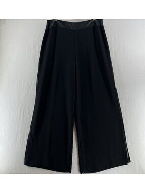 Michel Antoni Wide Leg Formal Pants Women 14 High Rise Satin Trim Side Zip Black